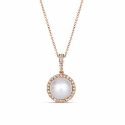 Cheap 🛒 Le Vian Vanilla Pearl (9mm) & Nude Diamond (1/3 Ct. T.w.) Halo Pendant Necklace In 14k Rose Gold, Adjustable Length To 20 ❤️