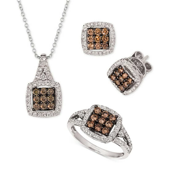 Cheap ✔️ Le Vian Chocolate Diamond® & Nude Diamond™ Square Cluster Earrings, Ring & Pendant Necklace Collection In 14k White Gold ⌛ 3 Cheap ✔️ Le Vian Chocolate Diamond® & Nude Diamond™ Square Cluster Earrings, Ring & Pendant Necklace Collection In 14k White Gold ⌛