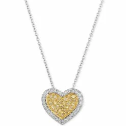 New ✨ Le Vian Sunny Yellow Diamond (1/5 Ct. T.w.) & Vanilla Diamond (1/5 Ct. T.w.) Heart 18 Pendant Necklace In Platinum & 18k Gold P18 Two Tone Gold Pendant 🔔