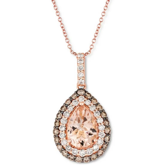 New 😍 Le Vian Peach Morganite (7/8 Ct. T.w.) & Diamond (5/8 Ct. T.w.) Pear Double Halo 18 Pendant Necklace In 14k Rose Gold 🎉 3 New 😍 Le Vian Peach Morganite (7/8 Ct. T.w.) & Diamond (5/8 Ct. T.w.) Pear Double Halo 18 Pendant Necklace In 14k Rose Gold 🎉