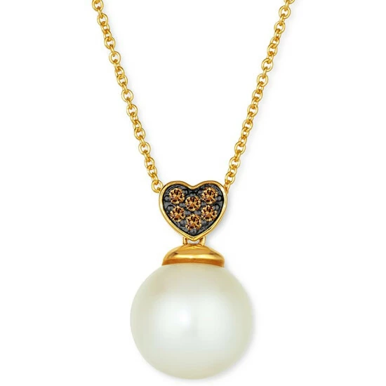 New ๐ Le Vian Vanilla Pearl (10mm) & Chocolate Diamond (1/20 Ct. T.w.) Heart Cluster Adjustable Pendant Necklace In 14k Gold Yellow Gold ๐ 3 New ๐ Le Vian Vanilla Pearl (10mm) & Chocolate Diamond (1/20 Ct. T.w.) Heart Cluster Adjustable Pendant Necklace In 14k Gold Yellow Gold ๐