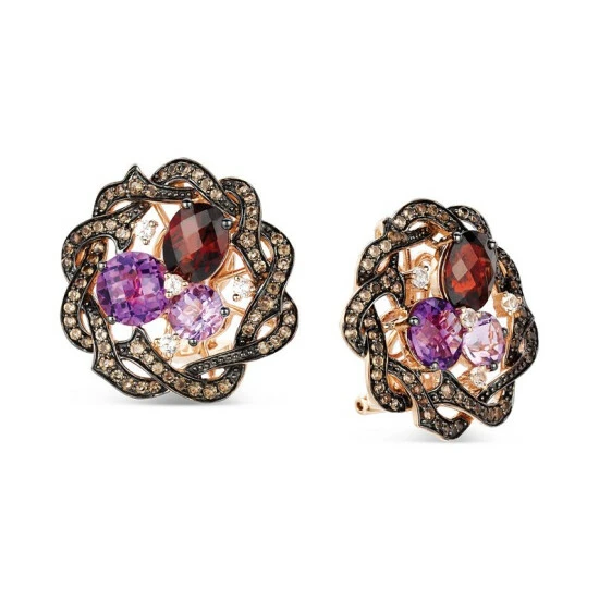 Promo 💯 Le Vian Multi-Gemstone Cluster Braided Halo Leverback Earrings (16-3/8 Ct. T.w.) In 14k Rose Gold No Color 😀 3 Promo 💯 Le Vian Multi-Gemstone Cluster Braided Halo Leverback Earrings (16-3/8 Ct. T.w.) In 14k Rose Gold No Color 😀