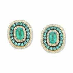 Discount 🎁 Le Vian Costa Smeralda Emeralds (1 Ct. T.w.) & Vanilla Diamond (1/3 Ct. T.w.) Oval Halo Stud Earrings In 14k Gold ❤️