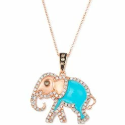 New ⭐ Le Vian Turquoise Enamel & Diamond (5/8 Ct. T.w.) 18 Elephant Pendant Necklace In 14k Rose Gold Rosegold 👍