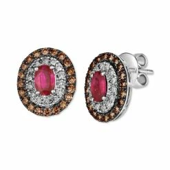 Budget 🎉 Le Vian Passion Ruby (3/4 Ct. T.w.) & Diamond (1 Ct. T.w.) Double Halo Stud Earrings In 14k White Gold 14k Vanilla Gold Earrings ⌛
