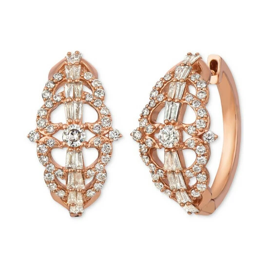 Best deal 💯 Le Vian Nude Diamond Openwork Round & Baguette Hoop Earrings (1-3/8 Ct. T.w.) In 14k Rose Gold Strawberry Gold 🧨 3 Best deal 💯 Le Vian Nude Diamond Openwork Round & Baguette Hoop Earrings (1-3/8 Ct. T.w.) In 14k Rose Gold Strawberry Gold 🧨