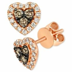 Deals 🧨 Le Vian Chocolate Diamond (1/5 Ct. T.w.) & Vanilla Diamond (1/6 Ct. T.w.) Heart Halo Stud Earrings In 14k Rose Gold ⭐