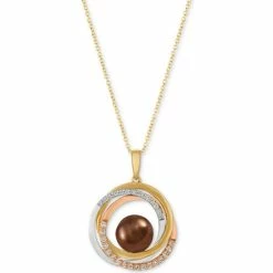 New ⌛ Le Vian Cultured Tahitian Brown Pearl (10-1/2mm) & Diamond (1/3 Ct. T.w.) Pendant Necklace In 14k Gold, White Gold & Rose Gold Tri-tone ⌛