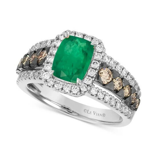 Outlet 👏 Le Vian New Emerald (1-1/5 Ct. T.w.) & Diamond (1 Ct. T.w.) Statement Ring In 14k White Gold 🧨 3 Outlet 👏 Le Vian New Emerald (1-1/5 Ct. T.w.) & Diamond (1 Ct. T.w.) Statement Ring In 14k White Gold 🧨