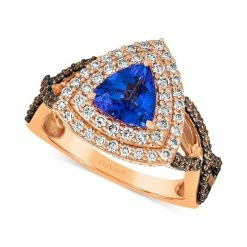 Coupon 😍 Le Vian Blueberry Tanzanite (1 Ct. T.w.) & Diamond (3/4 Ct. T.w.) Trillion Double Halo Ring In 14k Rose Gold 👍
