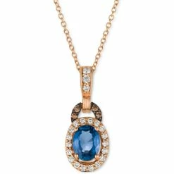 Cheapest ✔️ Le Vian Blueberry Sapphire (5/8 Ct. T.w.) & Diamond (1/5 Ct. T.w.) Halo 18 Pendant Necklace In 14k Rose Gold 👍