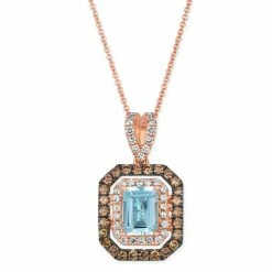New 🔔 Le Vian Sea Blue Aquamarine (1-1/4 Ct. T.w.) & Diamond (7/8 Ct. T.w.) Halo 20 Adjustable Pendant Necklace In 14k Rose Gold 🧨