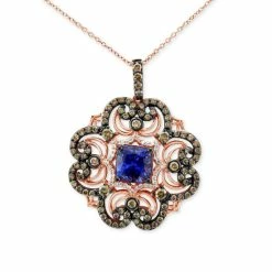 Hot Sale 🧨 Le Vian Chocolatier® Blueberry Tanzanite (2 Ct. T.w.) & Diamond (1-3/8 Ct. T.w.) Filigree 18 Pendant Necklace In 14k Rose Gold 🧨