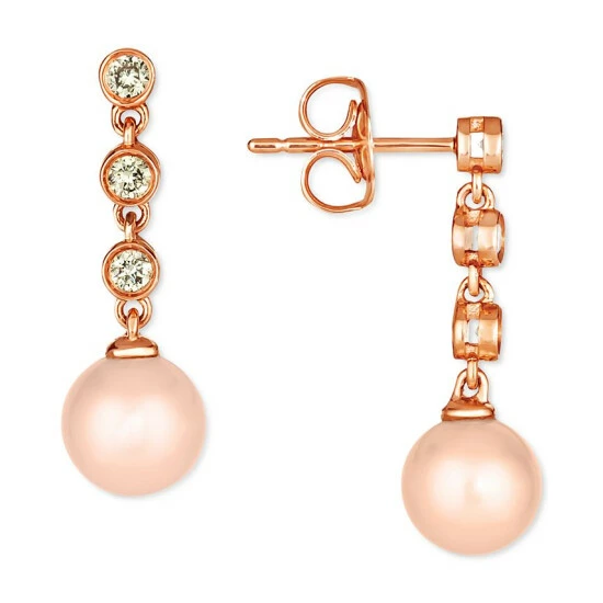 Best deal ✔️ Le Vian Strawberry Pearl (6mm) & Nude Diamond (1/6 Ct. T.w.) Drop Earrings In 14k Rose Gold 🧨 4 Best deal ✔️ Le Vian Strawberry Pearl (6mm) & Nude Diamond (1/6 Ct. T.w.) Drop Earrings In 14k Rose Gold 🧨 - Image 2