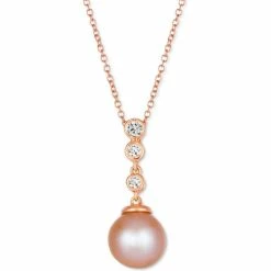 Cheapest ⌛ Le Vian Strawberry Pearl (8mm) & Nude Diamond (1/10 Ct. T.w.) Adjustable Pendant Necklace In 14k Rose Gold 🤩