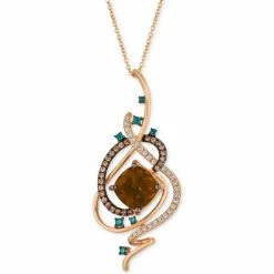 New 🔔 Le Vian Exotics® Crazy Collection® Chocolate Quartz® (3-3/4 Ct. T.w.) & Diamond (3/4 Ct. T.w.) 18 Pendant Necklace In 14k Rose Gold Yellow Gold ❤️