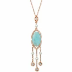 Best reviews of 𧨠Le Vian Sky Aquaprase (16 X 10mm), White Topaz (1/2 Ct. T.w.) & Cultured Freshwater Pearl (3mm) 18 Pendant Necklace In 14k Rose Gold, Created For Macy's π