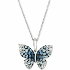 New 👏 Le Vian Denim Ombré (7/8 Ct. T.w.) & White Sapphire (1/3 Ct. T.w.) Butterfly Pendant Necklace In 14k White Gold, 18 + 2 Extender 🛒