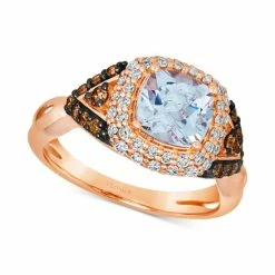 Hot Sale 👏 Le Vian Sea Blue Aquamarine (1-1/4 Ct. T.w.) & Diamond (3/4 Ct. T.w.) Halo Ring In 14k Rose Gold No Color 🔔