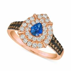 Deals 👍 Le Vian Blueberry Sapphire (1/3 Ct. T.w.) & Diamond (3/4 Ct. T.w.) Teardrop Halo Ring In 14k Rose Gold 🎉