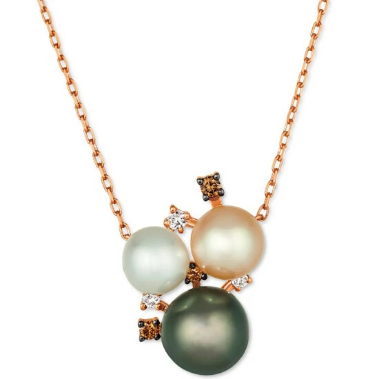 Best Pirce 👏 Le Vian Multicolor Pearl (6-8mm) & Diamond (1/10 Ct. T.w.) Cluster Pendant Necklace In 14k Rose Gold, 17 + 2 Extender 😀 3 Best Pirce 👏 Le Vian Multicolor Pearl (6-8mm) & Diamond (1/10 Ct. T.w.) Cluster Pendant Necklace In 14k Rose Gold, 17 + 2 Extender 😀
