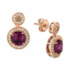 Discount 😀 Le Vian Raspberry Rhodolite (3 Ct. T.w.) & Diamond (1/2 Ct. T.w.) Halo Drop Earrings In 14k Rose Gold No Color 🔔