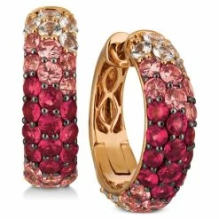 Hot Sale 🛒 Le Vian Strawberry Layer Cake Multi-Gemstone Ombré Hoop Earrings (4-1/5 Ct. T.w.) In 14k Rose Gold Ruby Pink Sapphire Vanilla Sapphires Strawberry Gold 😀