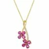 Cheapest 🎉 Le Vian Passion Ruby (1-5/8 Ct. T.w.) & Nude Diamond (1/10 Ct. T.w.) Double Flower Adjustable 20 Pendant Necklace In 14k Gold 14k Honey Gold Pendant 🧨