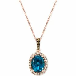 Wholesale ✨ Le Vian Deep Sea Blue Topaz (2 Ct. T.w.) & Diamond (1/10 Ct. T.w.) Oval Halo 18 Pendant Necklace In 14k Rose Gold 👍