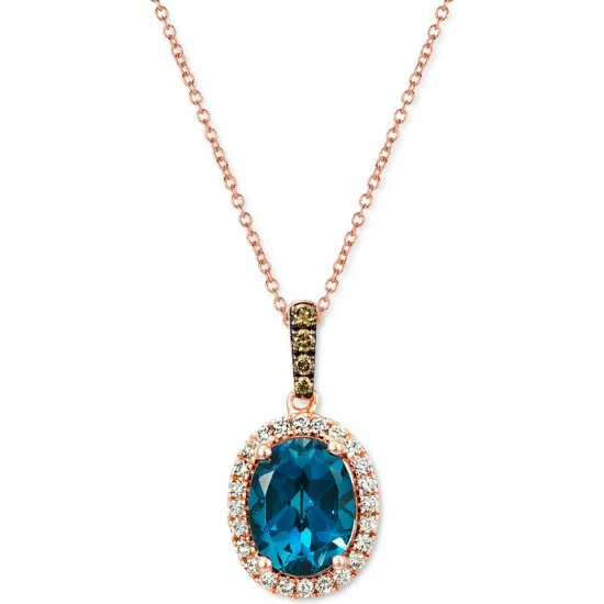 Wholesale ✨ Le Vian Deep Sea Blue Topaz (2 Ct. T.w.) & Diamond (1/10 Ct. T.w.) Oval Halo 18 Pendant Necklace In 14k Rose Gold 👍 3 Wholesale ✨ Le Vian Deep Sea Blue Topaz (2 Ct. T.w.) & Diamond (1/10 Ct. T.w.) Oval Halo 18 Pendant Necklace In 14k Rose Gold 👍