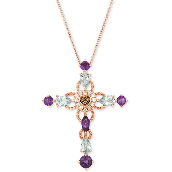 Buy ❤️ Le Vian Multi-Gemstone (1-1/5 Ct. T.w.) & Diamond (1/8 Ct. T.w.) Cross 18 Pendant Necklace In 14k Rose Gold Strawberry Gold ✔️ 3 Buy ❤️ Le Vian Multi-Gemstone (1-1/5 Ct. T.w.) & Diamond (1/8 Ct. T.w.) Cross 18 Pendant Necklace In 14k Rose Gold Strawberry Gold ✔️