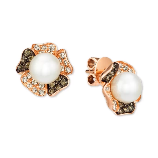 Hot Sale ✨ Le Vian Vanilla Pearl™ (7mm) & Diamond (5/8 Ct. T.w.) Flower Stud Earrings In 14k Rose Gold 🤩 4 Hot Sale ✨ Le Vian Vanilla Pearl™ (7mm) & Diamond (5/8 Ct. T.w.) Flower Stud Earrings In 14k Rose Gold 🤩 - Image 2