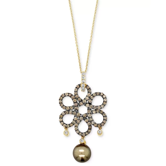 Cheap ✔️ Le Vian Chocolate Pearl (8mm) & Diamond (1-5/8 Ct. T.w.) Mandala 18 Pendant Necklace In 14k Gold 🔔 4 Cheap ✔️ Le Vian Chocolate Pearl (8mm) & Diamond (1-5/8 Ct. T.w.) Mandala 18 Pendant Necklace In 14k Gold 🔔 - Image 2
