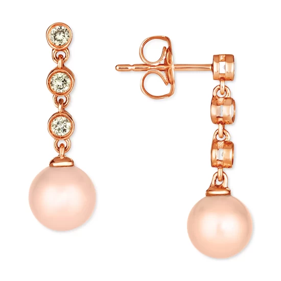 Best deal ✔️ Le Vian Strawberry Pearl (6mm) & Nude Diamond (1/6 Ct. T.w.) Drop Earrings In 14k Rose Gold 🧨 5 Best deal ✔️ Le Vian Strawberry Pearl (6mm) & Nude Diamond (1/6 Ct. T.w.) Drop Earrings In 14k Rose Gold 🧨 - Image 3