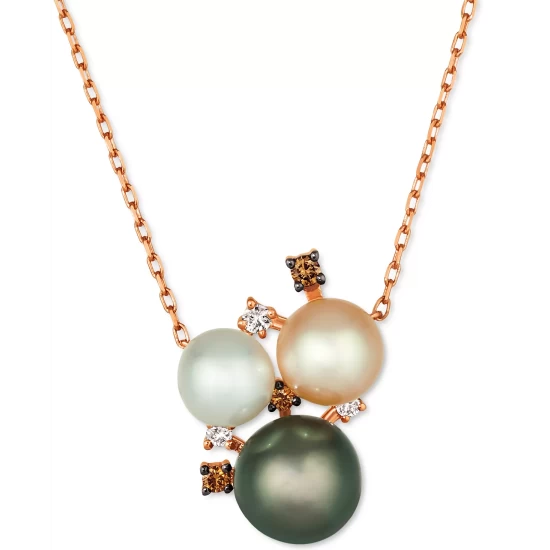Best Pirce 👏 Le Vian Multicolor Pearl (6-8mm) & Diamond (1/10 Ct. T.w.) Cluster Pendant Necklace In 14k Rose Gold, 17 + 2 Extender 😀 4 Best Pirce 👏 Le Vian Multicolor Pearl (6-8mm) & Diamond (1/10 Ct. T.w.) Cluster Pendant Necklace In 14k Rose Gold, 17 + 2 Extender 😀 - Image 2