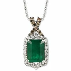 Hot Sale 🎁 Le Vian Emerald (2 Ct. T.w.) & Diamond (1/3 Ct. T.w.) Adjustable Pendant Necklace In 14k White Gold ⌛