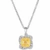 Hot Sale 😀 Le Vian Sunny Yellow Diamond (1/4 Ct. T.w.) & Vanilla Diamond (1/6 Ct. T.w.) Double Halo 18 Pendant Necklace In Platinum & 14k Gold Platinum & 14k Honey Gold 🔥