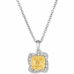 Hot Sale 😀 Le Vian Sunny Yellow Diamond (1/4 Ct. T.w.) & Vanilla Diamond (1/6 Ct. T.w.) Double Halo 18 Pendant Necklace In Platinum & 14k Gold Platinum & 14k Honey Gold 🔥