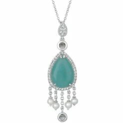 Best deal 💯 Le Vian Multi-Gemstone (3-1/3 Ct. T.w.) & Vanilla Pearls (3mm) Fancy Pendant Necklace In 14k White Gold, 18 + 2 Extender 😀